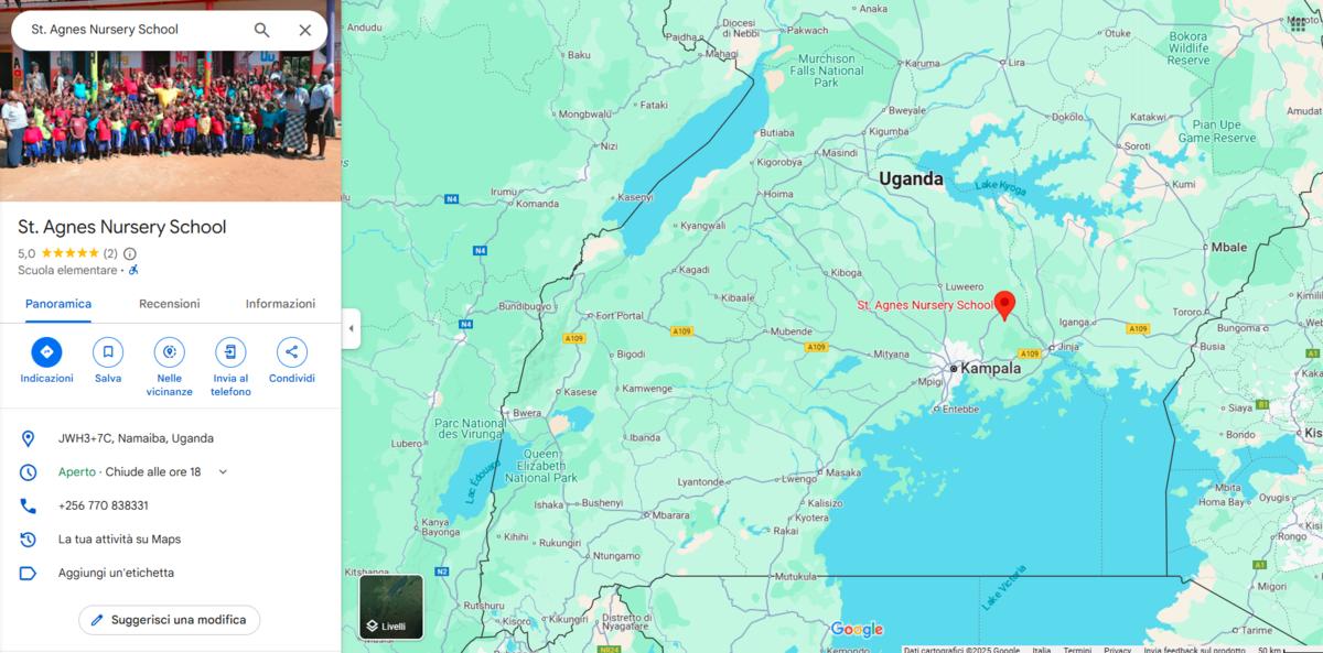 Mappa con la posizione della scuola St. Agnes a Walubira