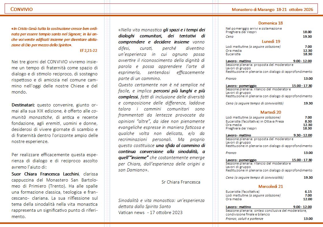 Programma del Convivio 2026, 18-21 ottobre: introduzione, destinatari e orari delle giornate