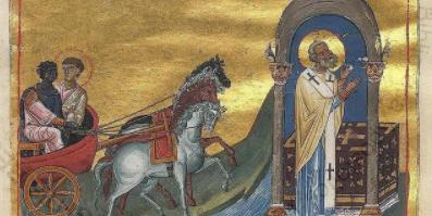 Miniatura bizantina di Filippo e l'eunuco della regina Candace