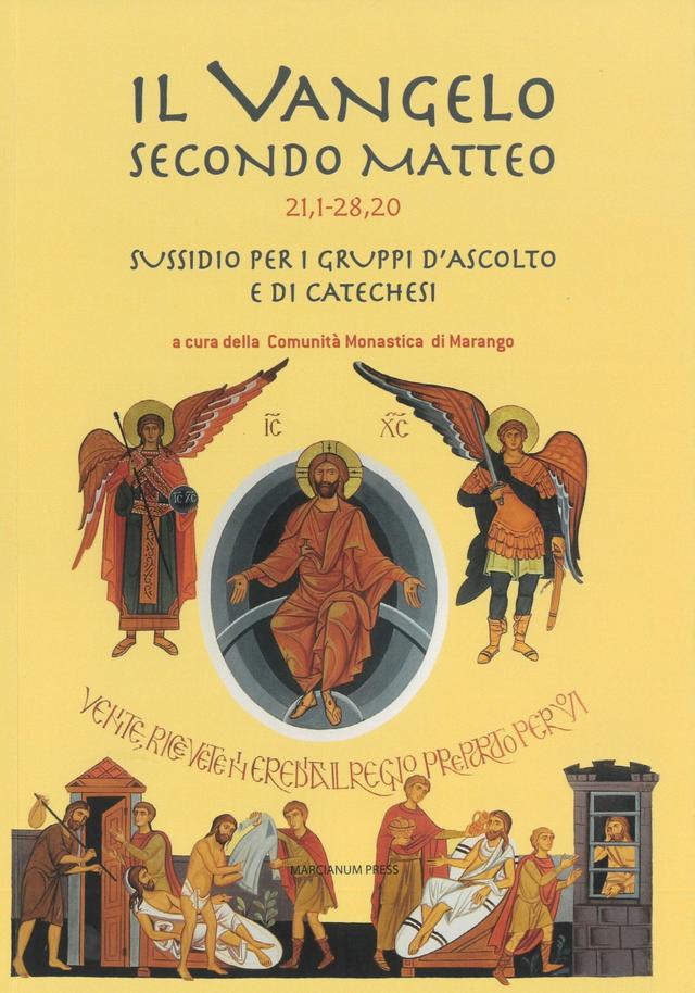 Copertina di Il Vangelo secondo Matteo 21,1-28,20, con l'icona del Cristo in gloria e le opere di misericordia