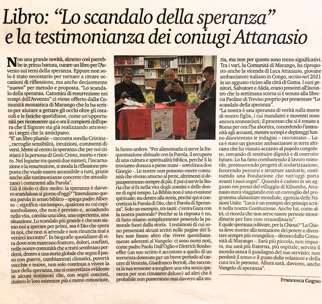 Articolo di Francesca Gagno sul libro e sulla presentazione di Treviso