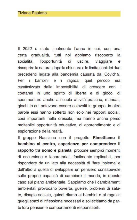 Pagina con il testo di Tiziana Pauletto sul progetto del gruppo Nausicaa